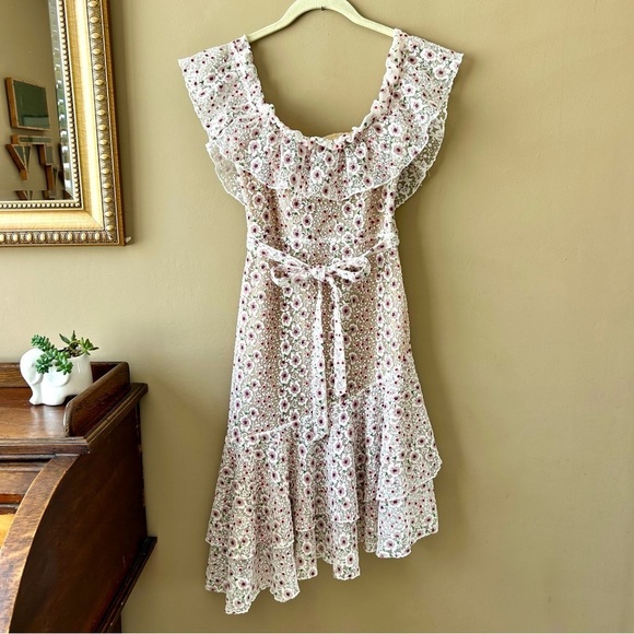 Tularosa Juno Off the Shoulder Dress Asymmetrical Floral Embroidered Lace XS - Picture 4 of 9